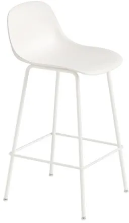Muuto Fiber Bar Stool med rørbase og ryggstøtte Hvit/Hvit H87.5 cm