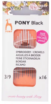 Pony Black Broderinåler Størrelse 3/9 - 16 stk