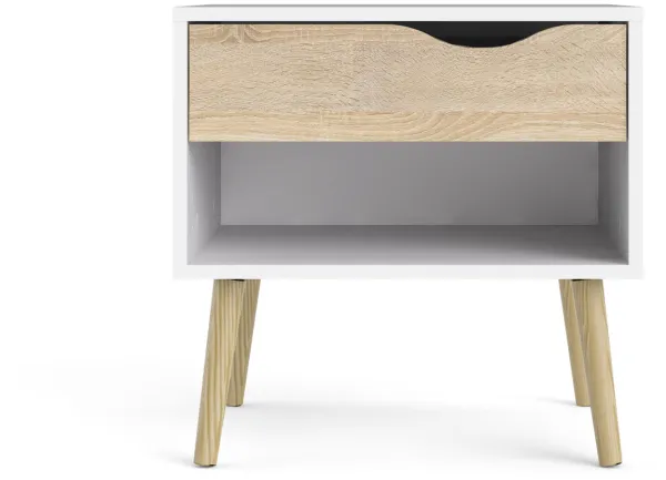 TVILUM Delta nattbord - hvit/eikstruktur, med 1 skuff