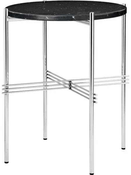 GUBI TS Sidebord Rund Ø40 Polert Stål/Svart Marquina Marmor